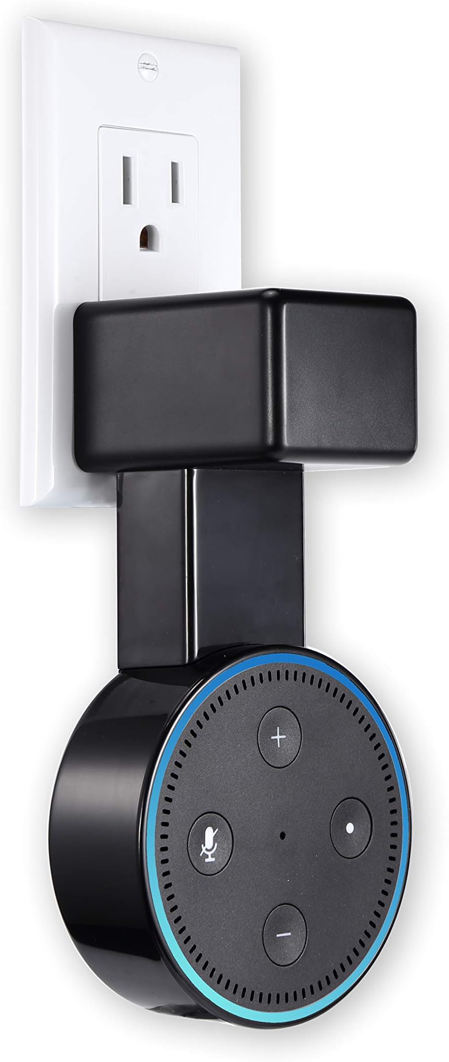 Feiyen Outlet Wall Mount Hanger Stand for Dot 2nd Generation Without Mess Wires Or Screws, Space-Saving Holder Case Plug Mounting Bracket in Kitchens, Bathroom and Bedroom (Black 2018)