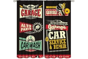 ZHIRAIN Car Repair Shop Logos Curtains Car Labels, Signs, Emblems, Logos and Stickers Collection. Garage, Car Service, Auto Parts, Car Wash, Blackout Rod Pocket Curtains for Home Decor 52x84in