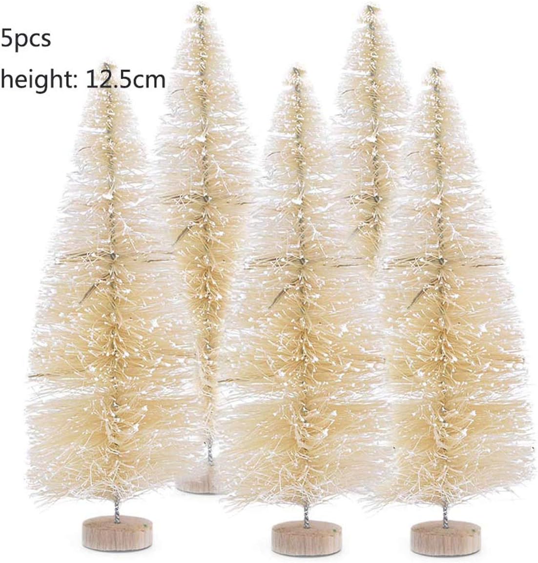 Qianqian Paper Crane 5Pcs Wood Sisal Mini Christmas Trees Gold Silver Artificial Xmas Tree for Christmas Decoration DIY Snow Forest Villiage Props,12.5Cm-Beige