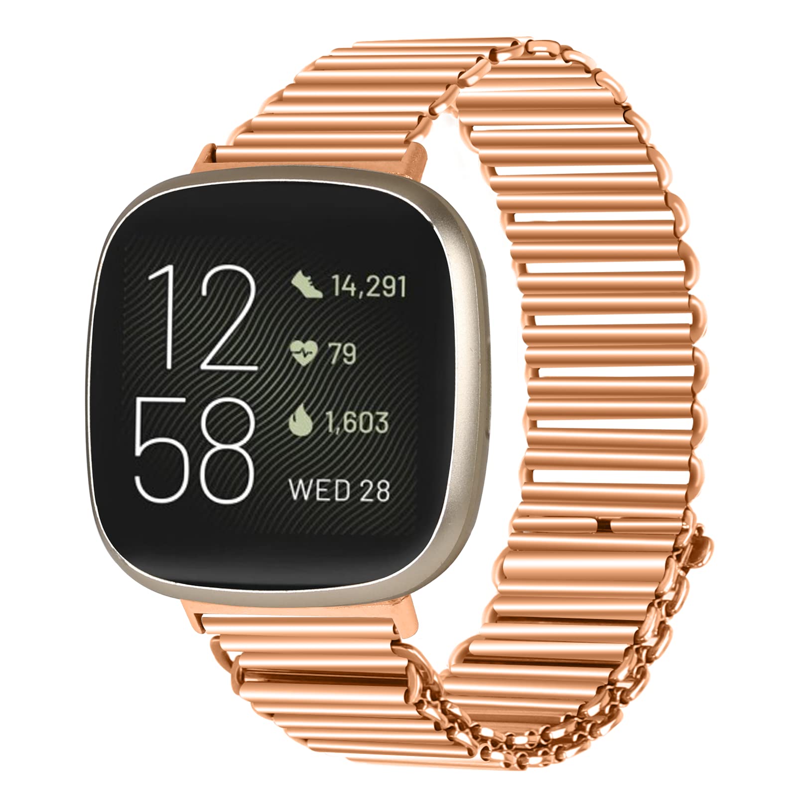 Gimuk Straps Compatible with Fitbit Versa 4 Strap for Women Men, Adjustable Stainless Steel Metal Wristband Sport Replacement Strap Band Bracelet for Fitbit Versa 4/Sense 2/Versa 3/Sense (Rose Gold)