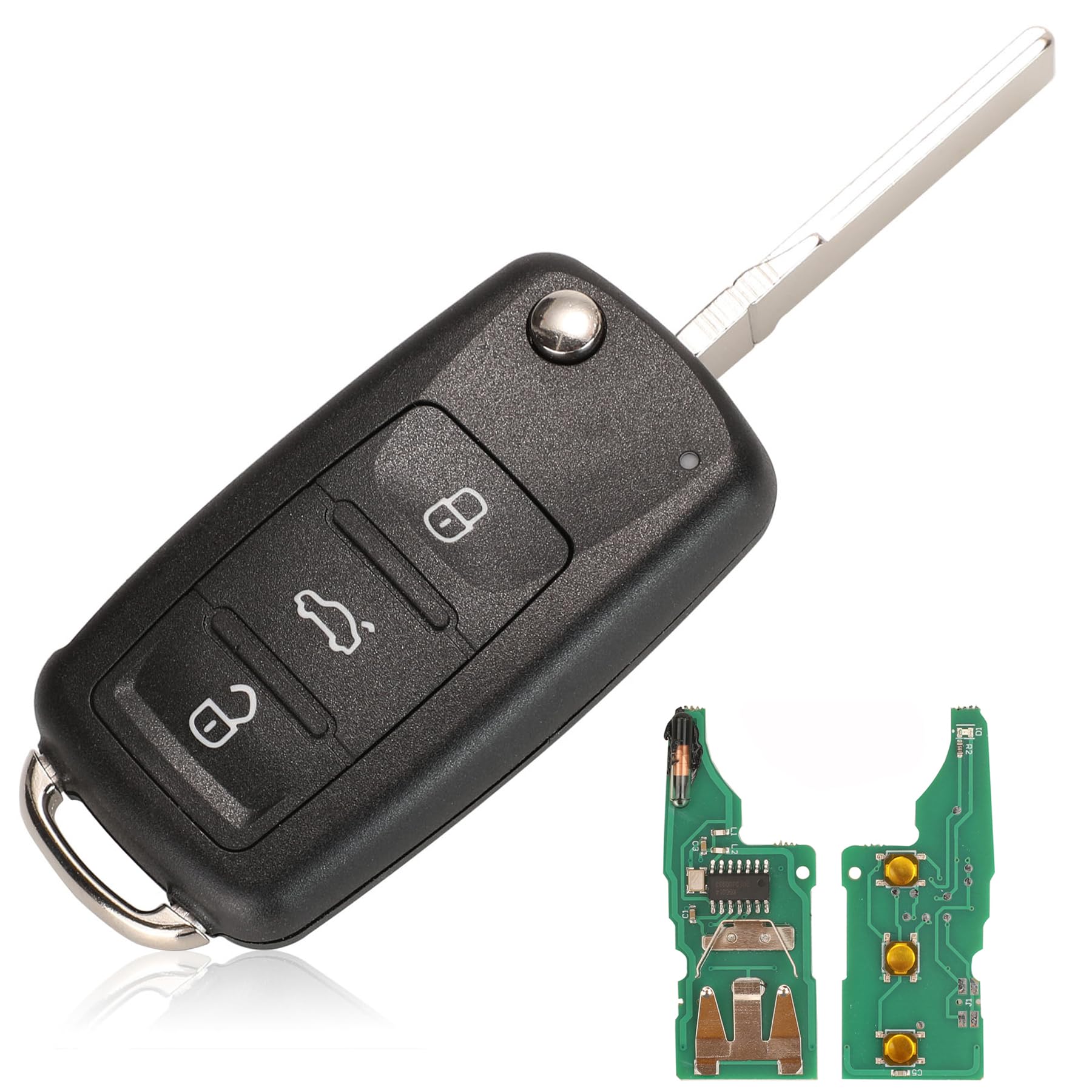 Heart Horse 3 Buttons Remote Car Key Shell Case Fob Cover Flip Folding Replacement Remote Key Case for Go-lf Ca-ddy Be-etle Je-tta P-olo Sharan Transporter (433Mhz ID48 Chip)