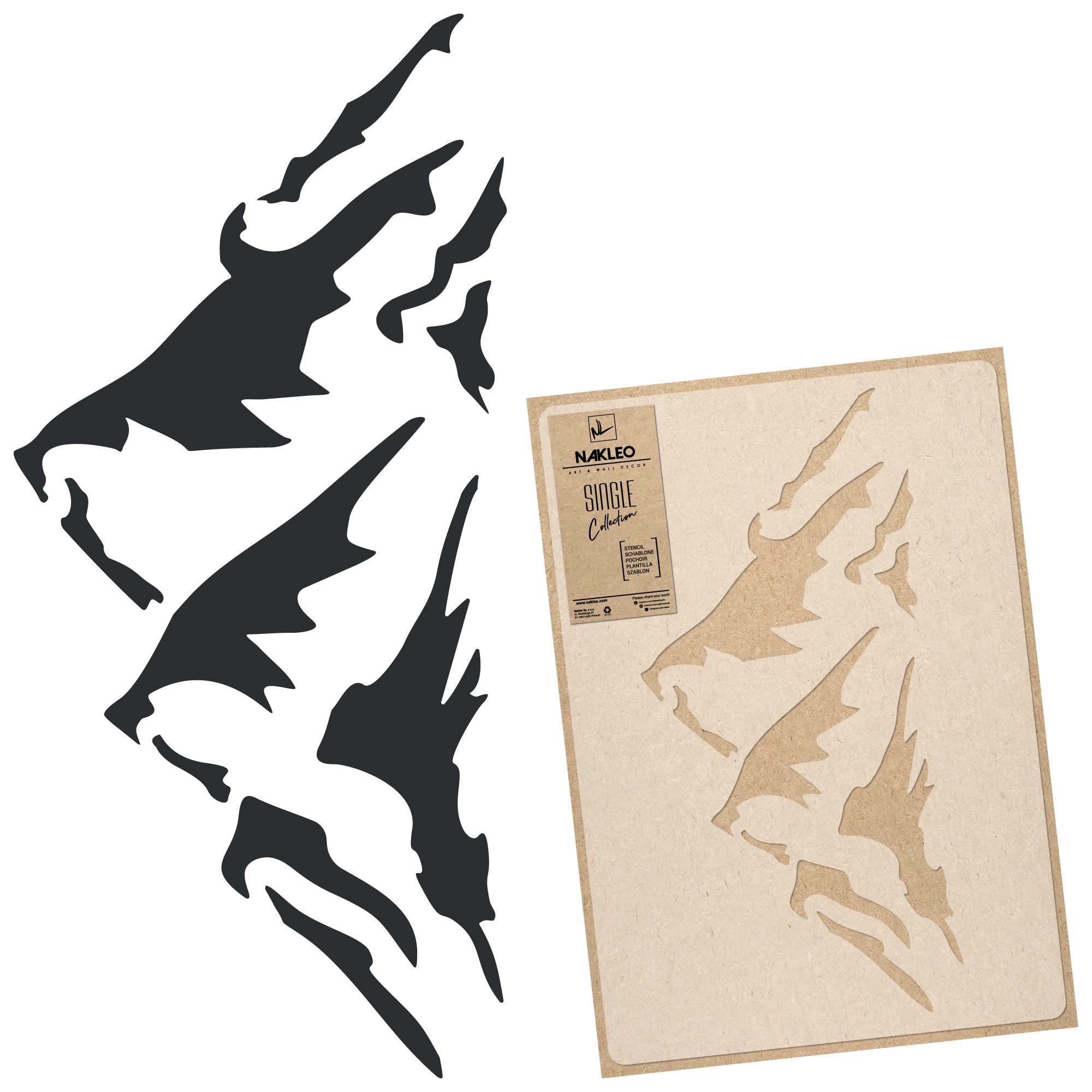 NAKLEO Large Wall Painting Stencil 43x64 cm, Mountains Peaks Travel Pattern, Reusable Plastic Template, DIY Art and Craft Home Decor, Floor Wood Fabric Furniture