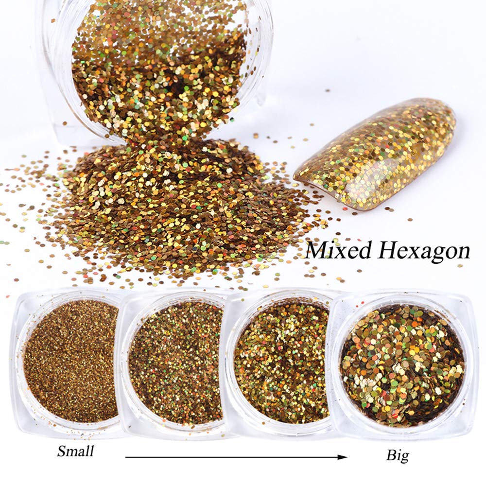Macute Gold Nail Glitters 8 Colors Metallic Nail Art Sequins for Women Fingernails and Toenails Beauty Designs Manicure Tips Charms Face Decoration Kit Body Accessory Shining Flakes : Beauty