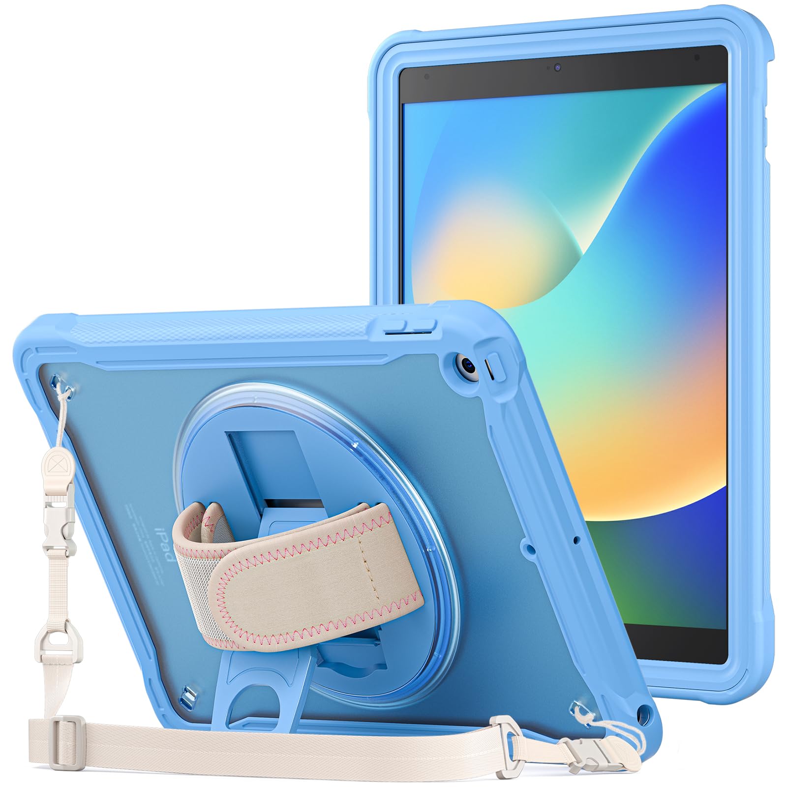 ProCase Rugged Case for iPad 9th/8th/7th Generation 10.2 inch 2021/2020/2019 Case, Heavy Duty Shockproof Rugged Cover with Hand Strap 360 Degree Rotatable Kickstand Protective for iPad 10.2 -Blue