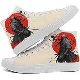 High Top Canvas Sneakers with Japanese Samurai Art, Lightweight Casual Walking Shoes for Streetwear Skate Travel
