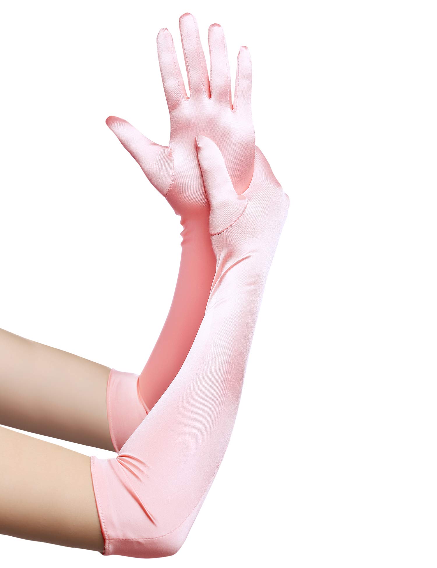 BABEYOND Long Satin Opera Gloves - Bridal & Wedding Elbow Length Classic Gloves (52cm/Pink)