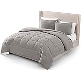 UGG Leonora Comforter Set with 2 Pillow Shams Lightweight Down Alternative Blanket Reversible Cozy Warm All Season Washable and Hypoallergenic Bedding Set, Full/Queen, Light Grey