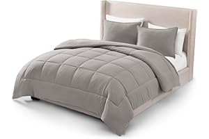 UGG Full/Queen Comforter Set with 2 Pillow Shams, Lightweight Down Alternative Blanket, Reversible Cozy Warm All Season Washable, Hypoallergenic Bedding Set, Light Grey (Leonora)