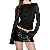 Milumia Women's Floral Mesh Long Sleeve Sheer Top Slim Fitted Going Out Tee Tops