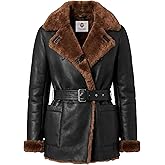 J'Jackin Women’s Shearling Leather Coat - Aviator Style Brown Faux Fur Lined Warm Winter Jackets for Women