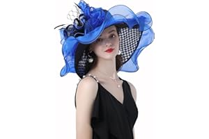 TLMNU Women Derby Church Hat Organza Flower Wedding Tea Party Fascinator Hat Wide Brim Sun Hat