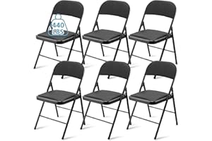 FairySandy 6 Pack Folding Chairs with Metal Frame and Fabric Upholstered Padded Seat Portable Folding Chair Bulk Stackable Non Slip Folding Chairs for Office Wedding Party Supplies (Black)