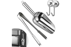 Palksky Ice Scoop for Freezer with 2 Magnetic Hooks & Metal 1 Tong, Stainless Steel Scoopers for Ge Opal 2.0 Nugget Ice Maker Machine, Kitchen Bar Party Accessories