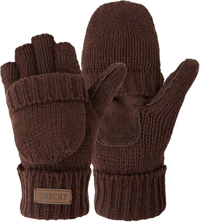 OMECHY Winter Knitted Fingerless Gloves Thermal Insulation Warm