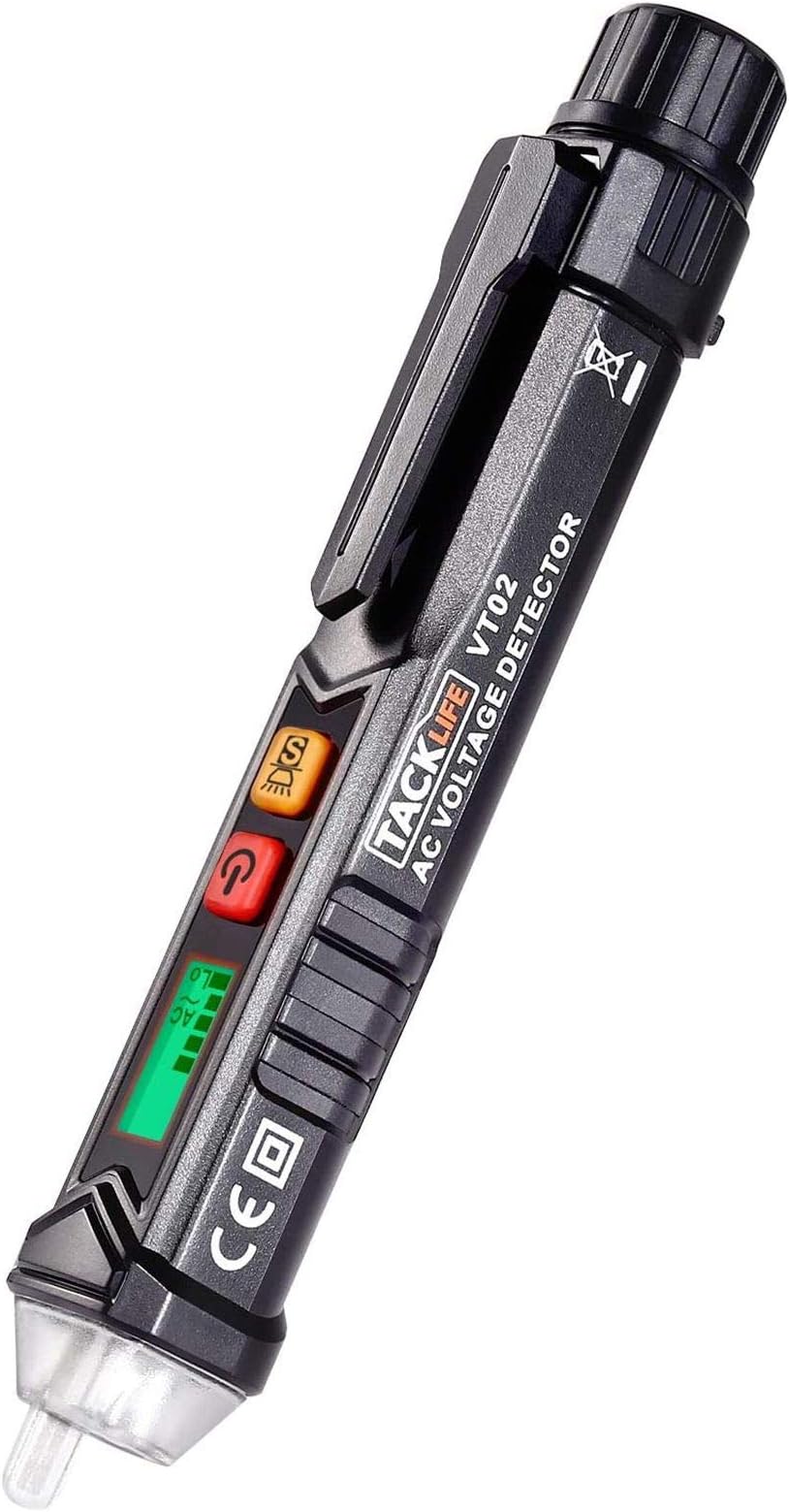Tacklife VT02 Non-Contact Voltage Detector, Adjustable Sensitivity, LCD Screen, LED Torch, Dual Range 12 V/48 V-1000 V, Alarm Sound, Can Judge the Fire Line and Zero Line in Real-Time