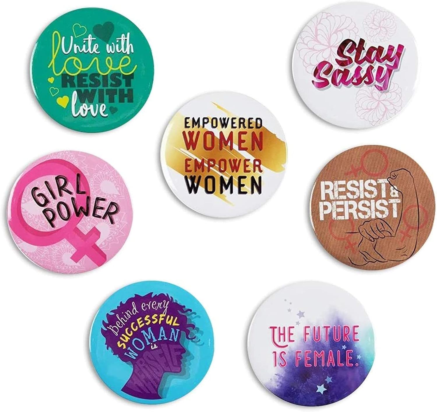 Feminist Button Pins in 8 Designs, Pinback Buttons for Women (2.25 in, 24-Pack): Clothing