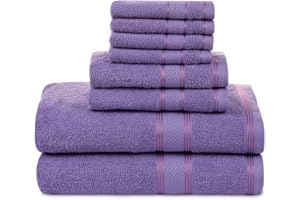 Casa Lino Bath Towel Set of 8 (2 Bath Towels, 4 Wash Cloths & 2 Hand Towels for Bathroom) - 100% Cotton - Highly Absorbent & Quick Dry - Guest Room Essentials for Bathroom Set - (Purple)