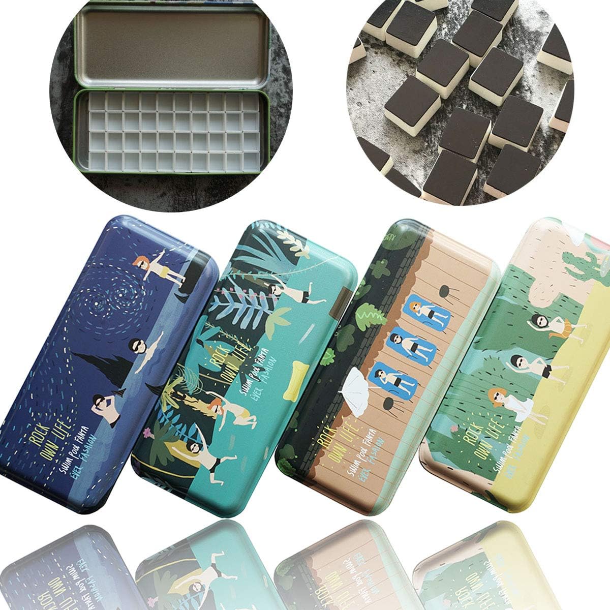 HOME AID Artist 40 Pcs Half Pans with Magnetic Bottoms for Watercolor Palette Gouache Painting Travel Tin Box Color Refills