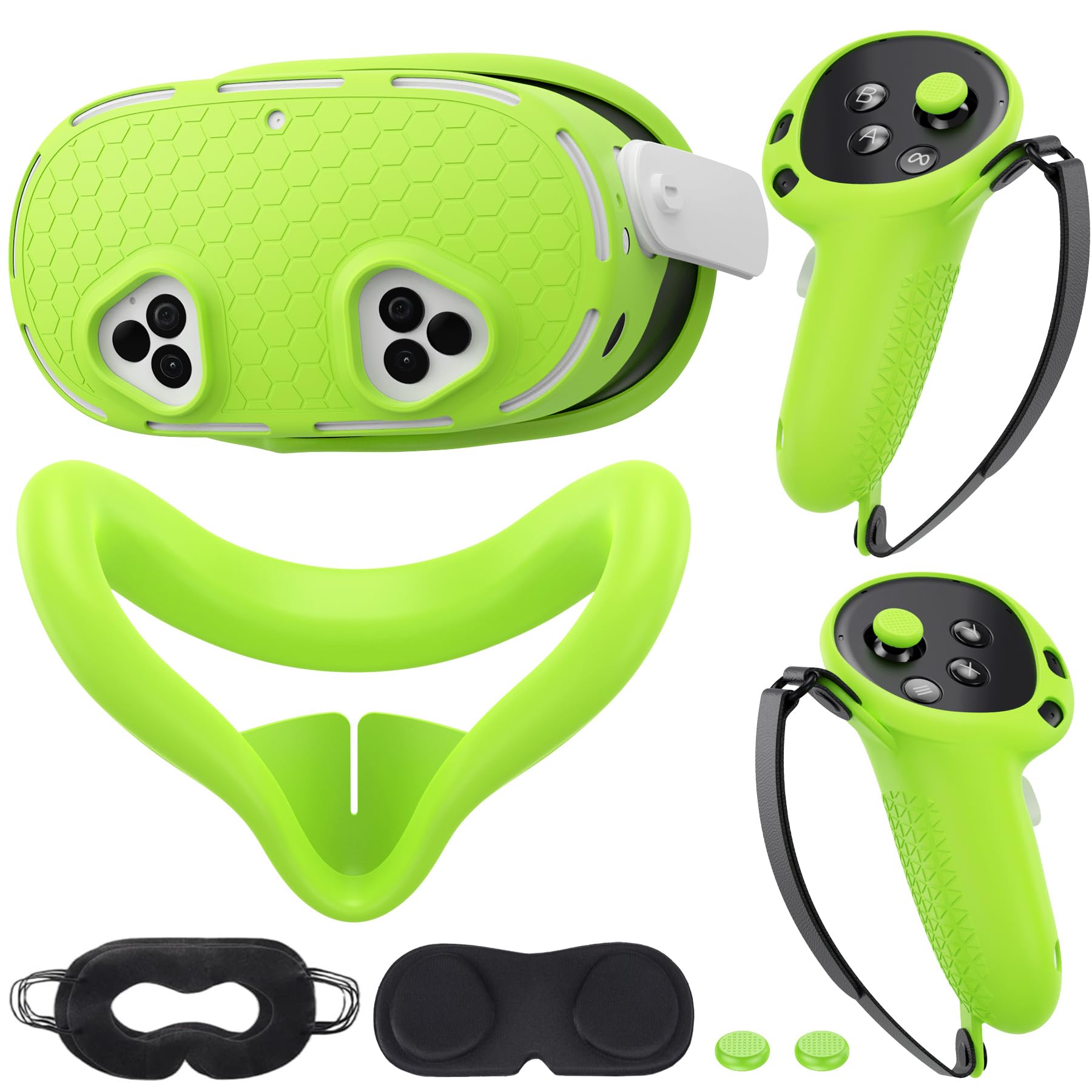 Silicone Cover Set Compatible with Meta/Oculus Quest 3s Accessories, VR Silicone Face Cover, VR Shell Cover,Touch Controller Grip Case,Camera Lens Protector Set (Colorful B)