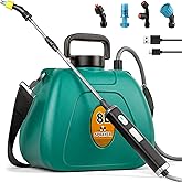 Battery Powered Garden Sprayer 2 Gallon, 7.4V High Pressure Rechargeable Weed Sprayer with 3 Pressure Mode, 5 Spray Nozzles, Telescopic Wand, Battery Indicator, Adjustable Strap for Lawn Garden, Green