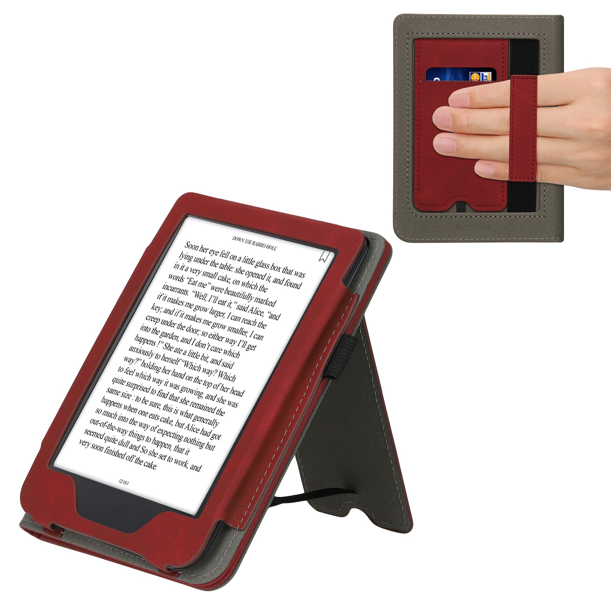 kwmobile Case Compatible with Kobo Clara 2E / Tolino Shine 4 - Cover Faux Nubuck Leather e-Reader Flip Case - Dark Red