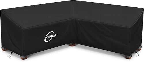 Kipiea Patio V-Shaped Sectional Sofa Cover, 420D Heavy-Duty Oxford Fabric Outdoor Sectional Cover with 6 Windproof Buckles, No Tears Anti UV No Fading (Right Facing, 85" x 85" L x 33.5" D x 31" H)
