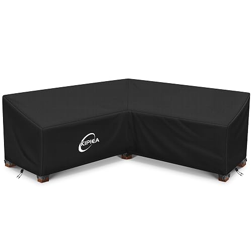 Kipiea Patio V-Shaped Sectional Sofa Cover, 420D Heavy-Duty Oxford Fabric Outdoor Sectional Cover with 6 Windproof Buckles, No Tears Anti UV No Fading (Right Facing, 85" x 85" L x 33.5" D x 31" H)
