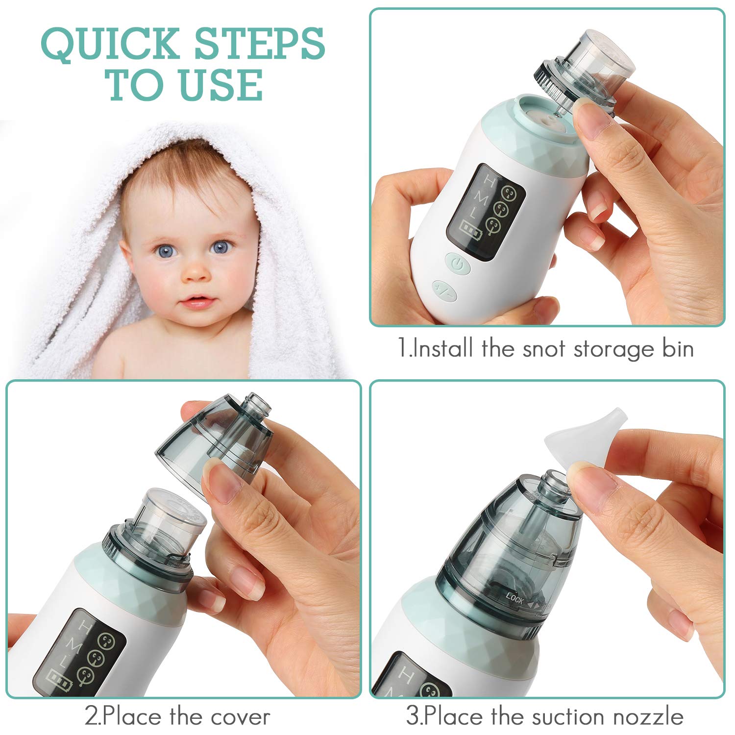Mouche Bebe Electrique Wadeo Aspirateur Nez Bebe Electrique Avec Charge Usb Nettoyage De La Cavite Nasale 3 Niveaux Daspiration Avec 3 Pointes Pour Nourrissons Et Tout Petits Mouche Bebe Soin Du Nez Et Des