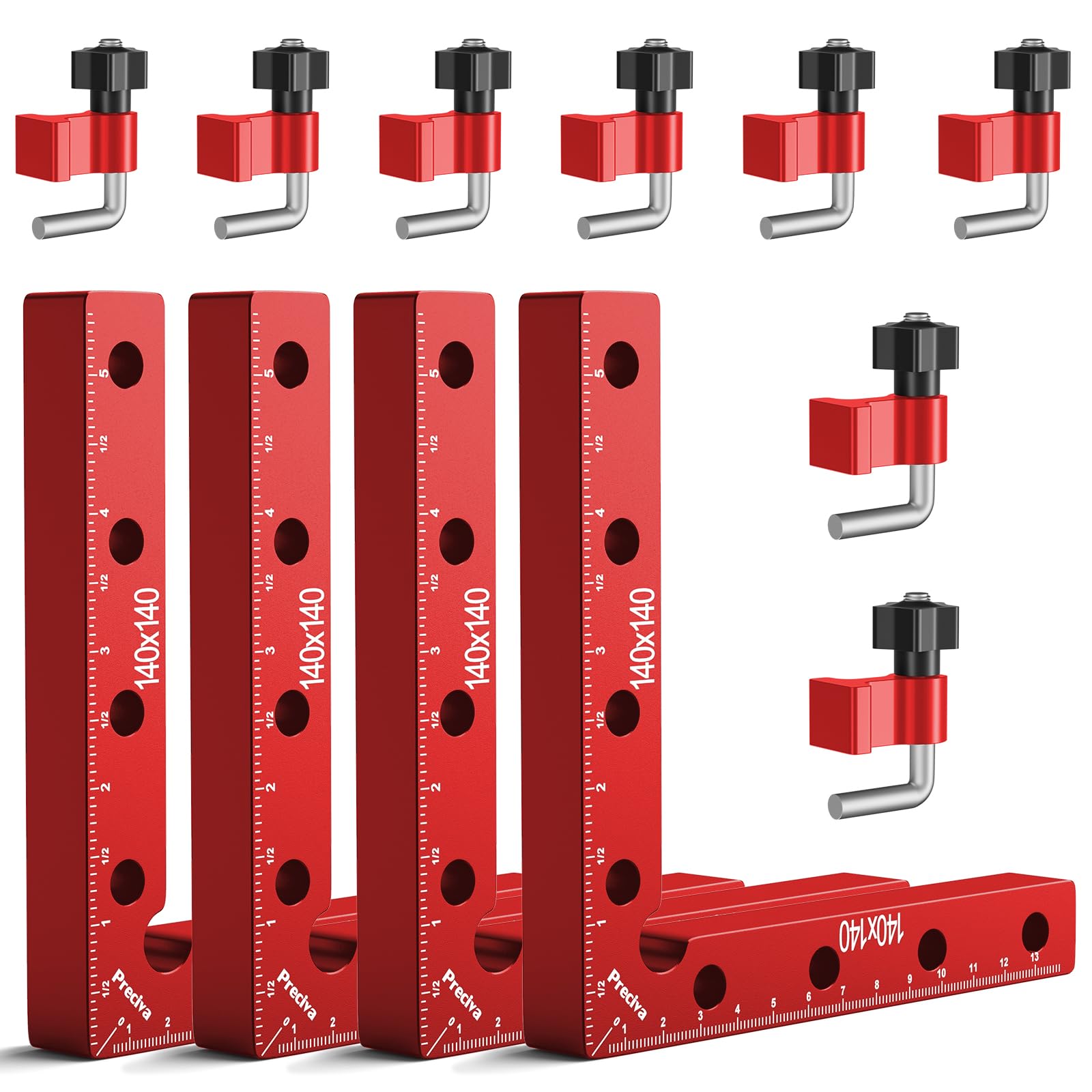 Preciva 90 Degree Right Angle Positioning Square Clamp, Aluminum Alloy Right Angle Clamp,Professional Woodworking Tools Woodworking Block for Picture Frames Cabinet Drawers - 4 Sets （14cm/5.5"） Red