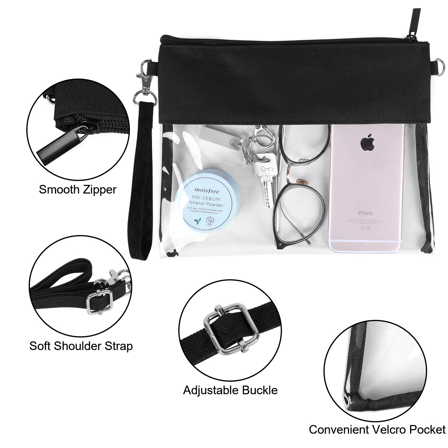 Clear Crossbody Bag NFL Stadium Approved Clear Bag with Adjustable Shoulder Strap and Wrist Strap for Work, Sports Games and Concert