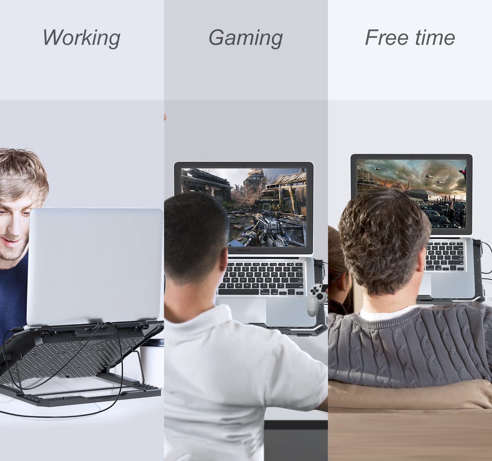 ICE COOREL Laptop Cooling Pad with 6 Cooling Fans, Cooling Pad for Laptop Fan 13-15.6 Inch, Laptop Cooler Stand with 6 Height Adjustable, Notebook Cooler Pad with Two USB Port