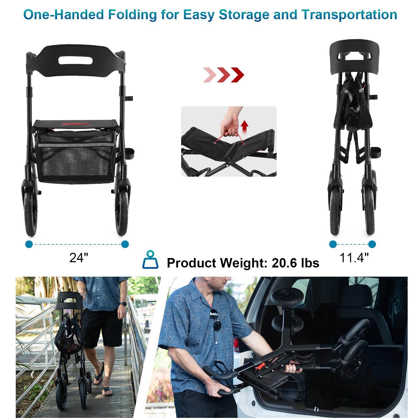 Rollator Walker with Seat, Tall Walkers for Seniors, 12