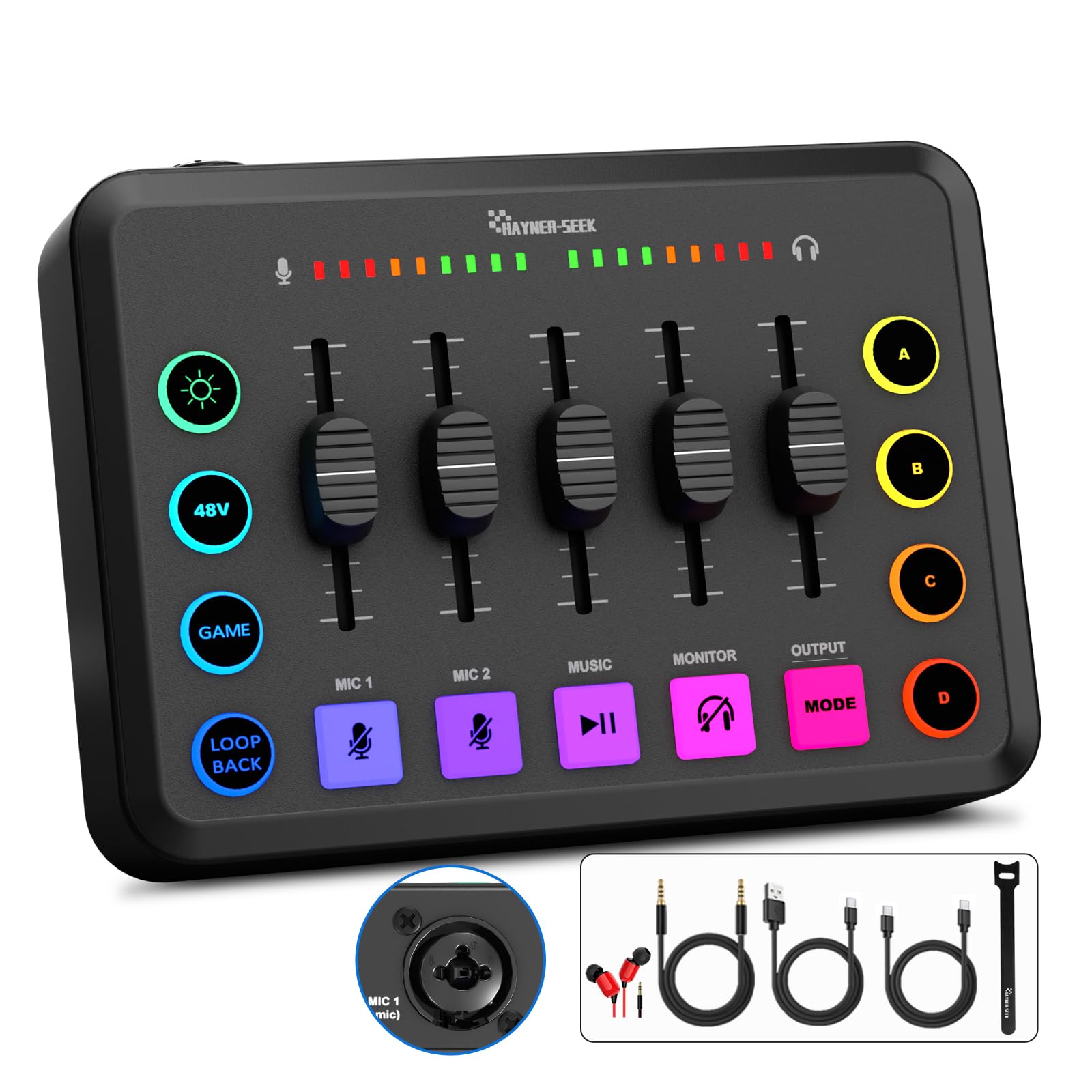 Photo 1 of Gaming Audio Mixer, Streaming XLR Audio Interface, Individual Channel, Noise Reduction, Mute Button, RGB Light, 48V Phantom Power for Podcast/Recording/YouTube