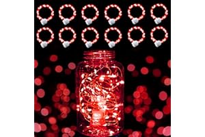 pozzolanas 12 Pack 7ft Waterproof LED Fairy Lights - Battery Operated String Lights with 20 Red LEDs for Home, Mason Jar, Party, Wedding, Halloween, Christmas Decorations