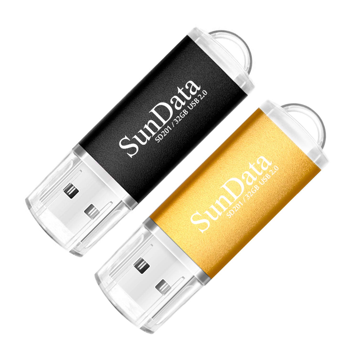 SunData 32GB USB Flash Drive 2Pack 32GB USB 2.0 Memory Stick Thumb Drives Pen Drive USB Stick for Data Storage with LED Light(2 Colors: Black Gold)