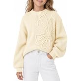 Haloumoning Girls Flower Knit Pullover Sweaters Casual Jumper Tops 5-14Y | Kids Cute Knitted Sweater, Ribbed, Drop Shoulder, Lantern Sleeve, Loose Fit, Warm and Soft, Cozy Fall Winter outfits