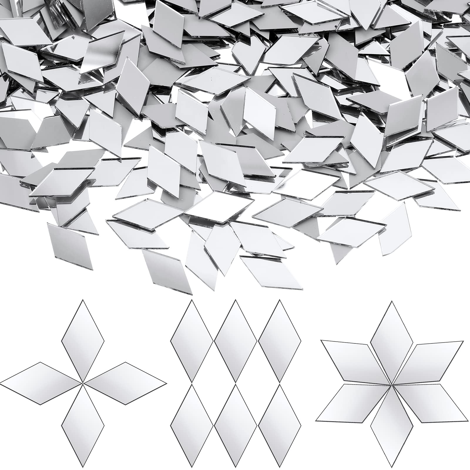 Photo 1 of 1000 Pcs Mini Diamond Shape Mirror Tiles for Crafts,1 x 0.5 Inch Rhombus Mini Mosaic Tiles Small Mirror Pieces Glass Tiles for Wall Home Decoration Crafts DIY Making Supplies
