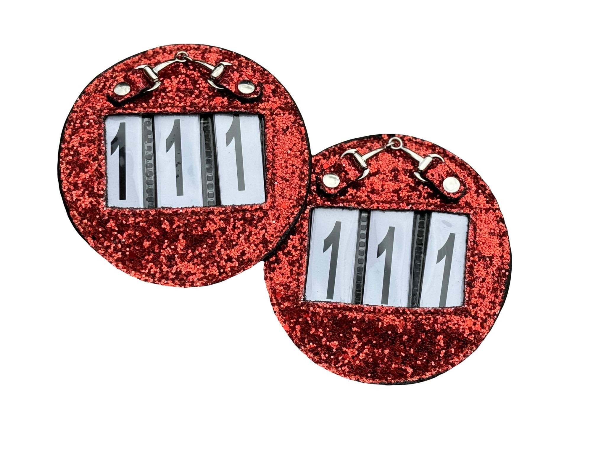 Competition Glitter Number Holder 3 Digit for bridles and Saddle pads with Horse little Bit (Red)