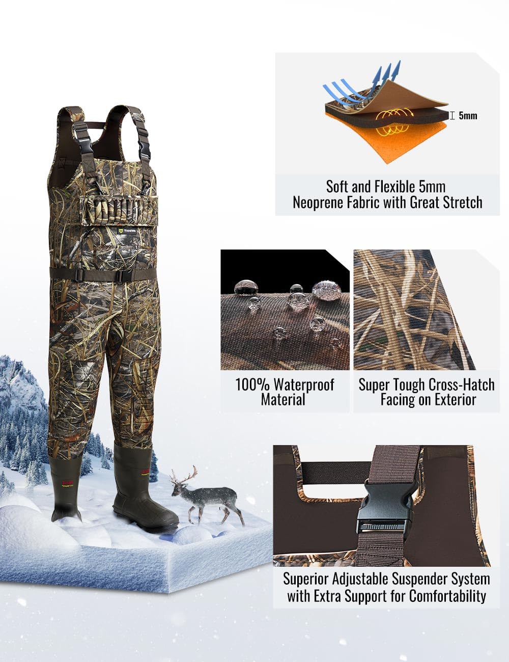 TIDEWE Hunting Wader, 5mm Neoprene Fleece-Lined