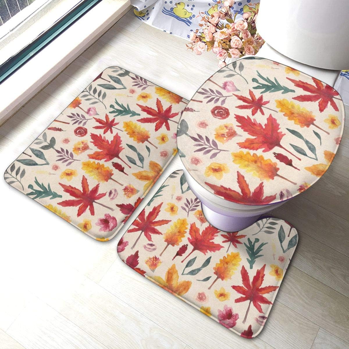 Fall Leaves Pictures Bath Mat 3 Piece Set Non Slip Bathroom