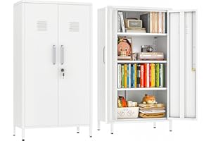 erosoei 47.24" H Metal Locker Storage Cabinet, Office Locker with 3 Adjustable Shelves, Steel Cabinet with 2 Doors, High Leg Organizer for Home Office, Kitchen, Living Room, Bedroom and Bathroom