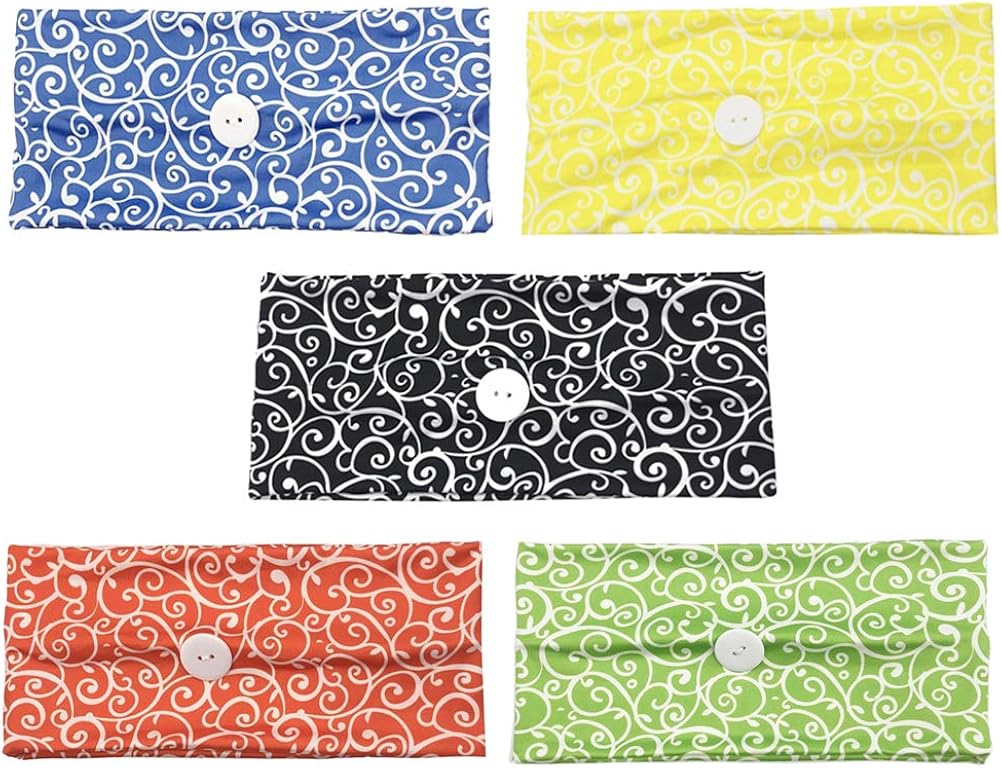 Jamron 1-5Sets Fashion Headbands with Button for Working Yoga Sports Workout-Ear Protection,Reversible,Non Slip,Stretchy 5 Sets