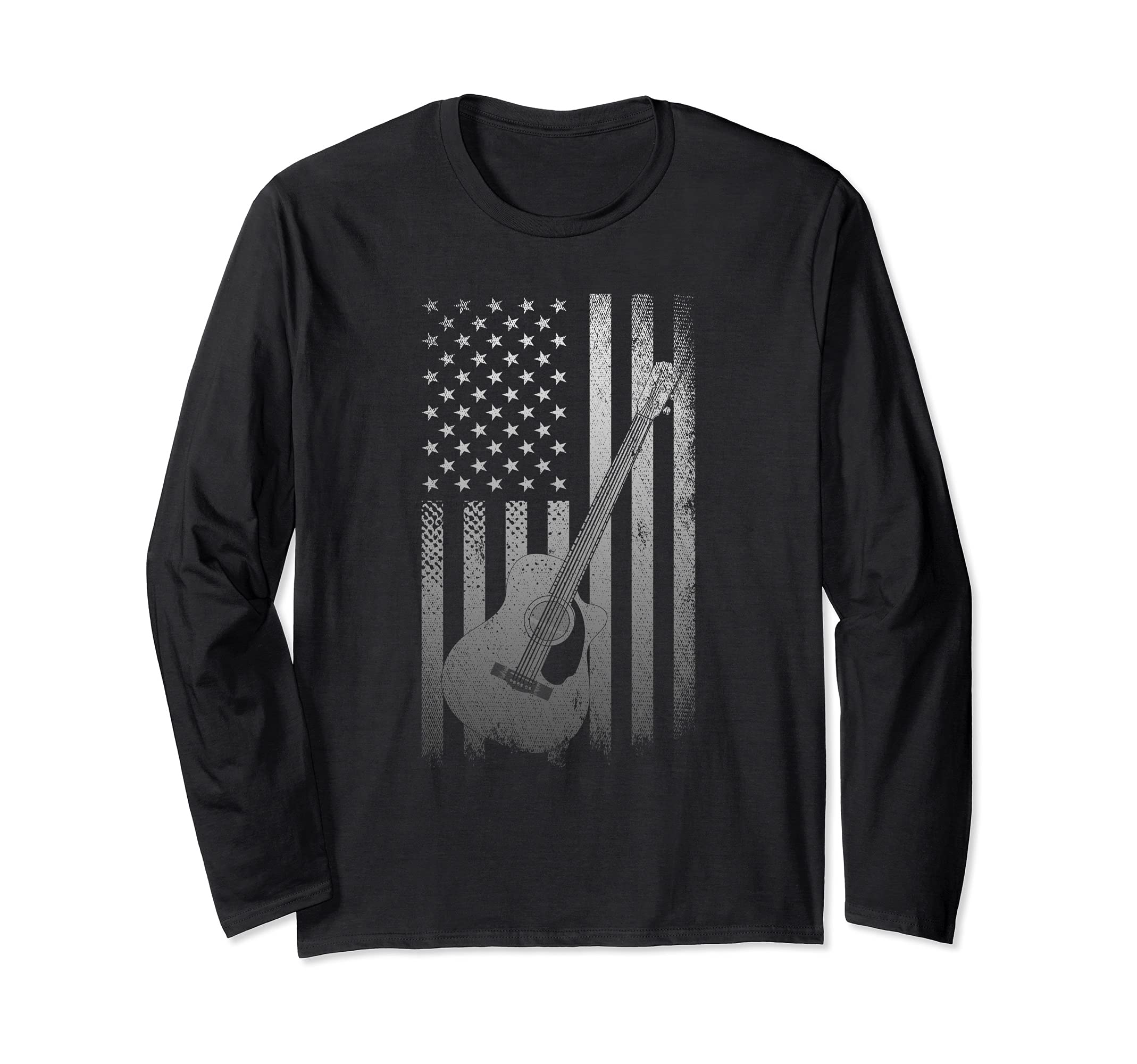 USA Flag Patriotic Guitarist Musical Instrument Guitar Long Sleeve T-Shirt