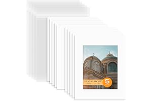 MBC MAT BOARD CENTER Mat Board Center, Pack of 5 Bevel Cut 11x14 White Mat for 8x10 Photo with White Core Matte Set, Includes 5 Acid Free Mats, 5 Backing Board and 5 Clear Bags