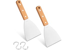 Griddle Scraper Set of 2, Leonyo Flat Top Grill Scraper, 18/10 Stainless Steel Metal Spatula Tool for for Dough Pancake Pizza Teppanyaki BBQ Home Baking Cooking, Slant Edge & Dishwasher Safe