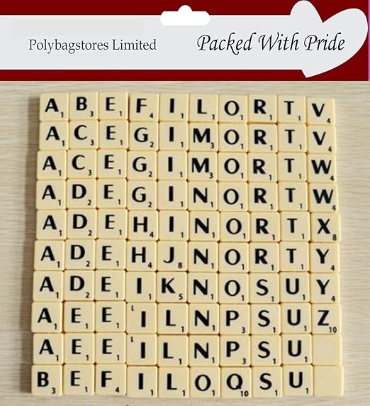 One Set 100 Scrabble Buchstaben Kunststoff Elfenbeinfarben Fliesen Mit Schwarz Buchstaben Diese Fliesen Werden Und Verpackt Speziell Fur Polybagstores Limited Amazon De Kuche Haushalt