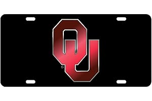 CRAFTIQUE Oklahoma Sooners Laser Cut Inlaid Mirrored Black Plate w/Red OU Silver Outline