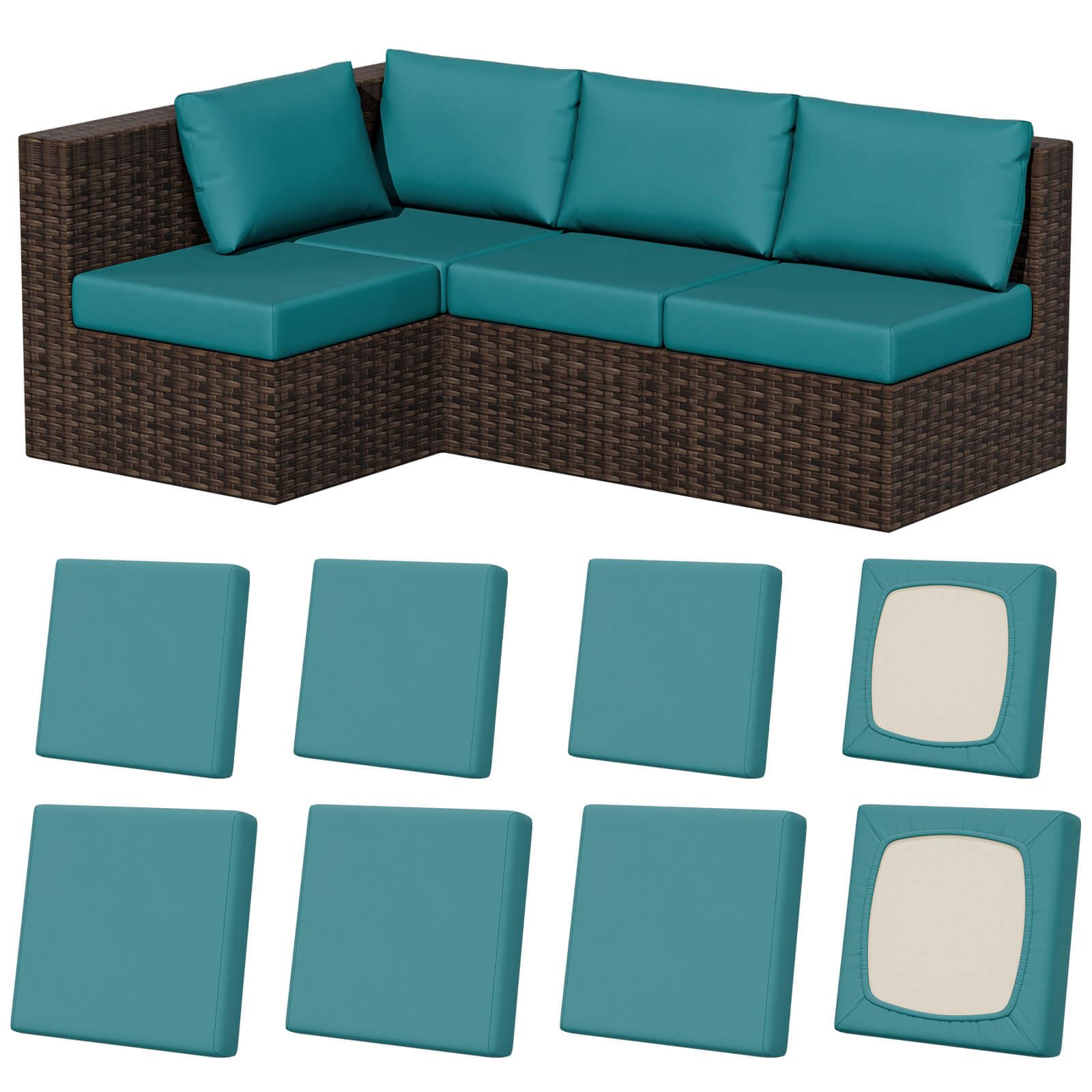 Photo 1 of  Stretch Patio Cushion Covers, Outdoor Couch & Sofa Replacement Slipcovers for Patio Furniture Cushion Covers, Washable Reusable Furniture Protector, Square-Large + Square-Small, Petrol-Blue
