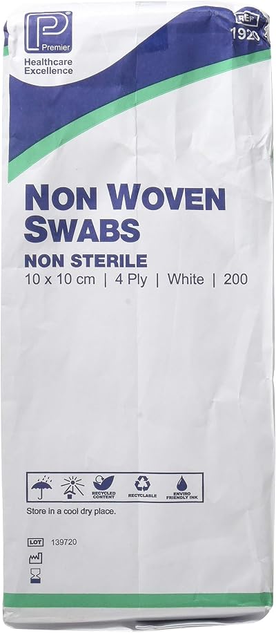 Premier 1920 Non-Sterile Non-Woven Swabs 4 Ply 10 cm x 10 cm Pack of 200