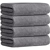 JML Microfiber Towels, Bath Towel Set 4 Pack, 27" x 55" - Super Absorbent, Fast Drying Bathroom Towel for Hair, Swimming, Fitness, Sport, Yoga -Grey